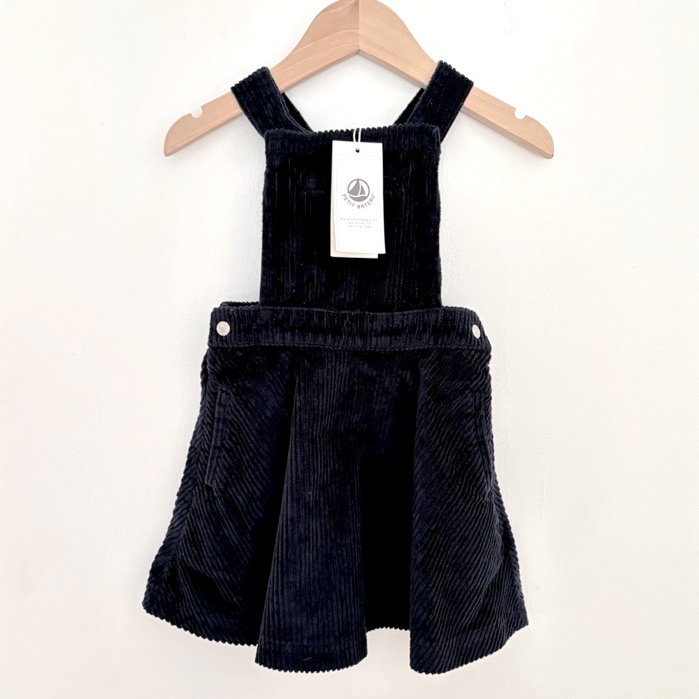 NWT Petit Bateau Corduroy Pinafore Dungaree Dress in Navy Blue